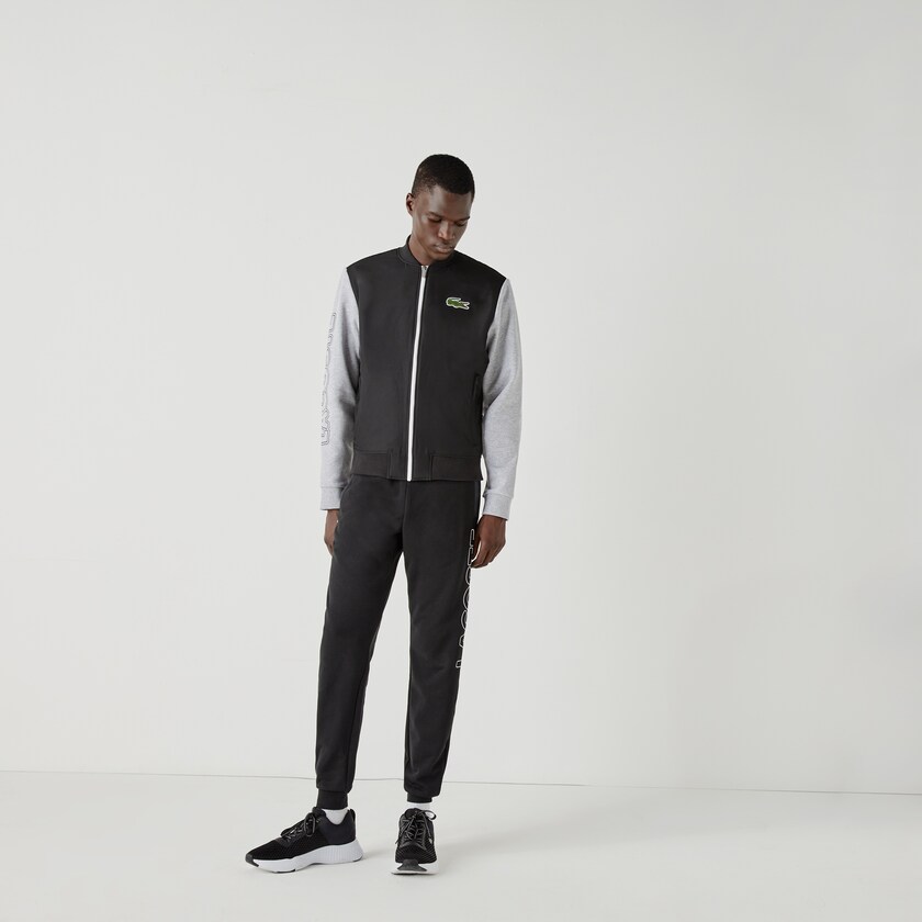 Casacos Lacoste Masculino Pretas Cinzentas Branco SPORT Two-Tone Print Fleece Zip Teddy ZJ4-70817R5