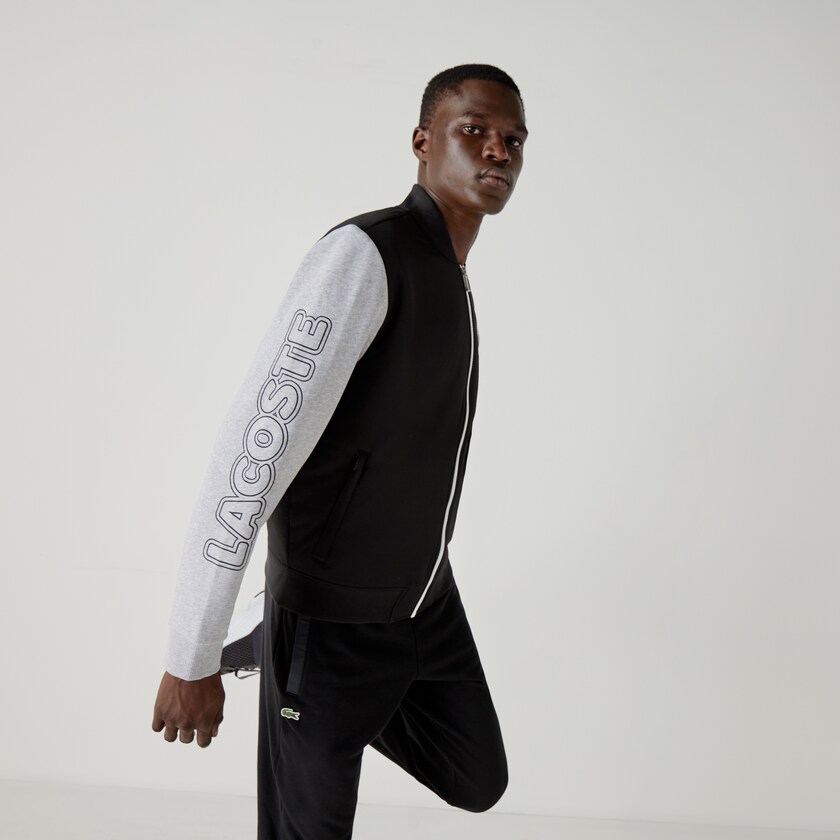 Casacos Lacoste Masculino Pretas Cinzentas Branco SPORT Two-Tone Print Fleece Zip Teddy ZJ4-70817R5