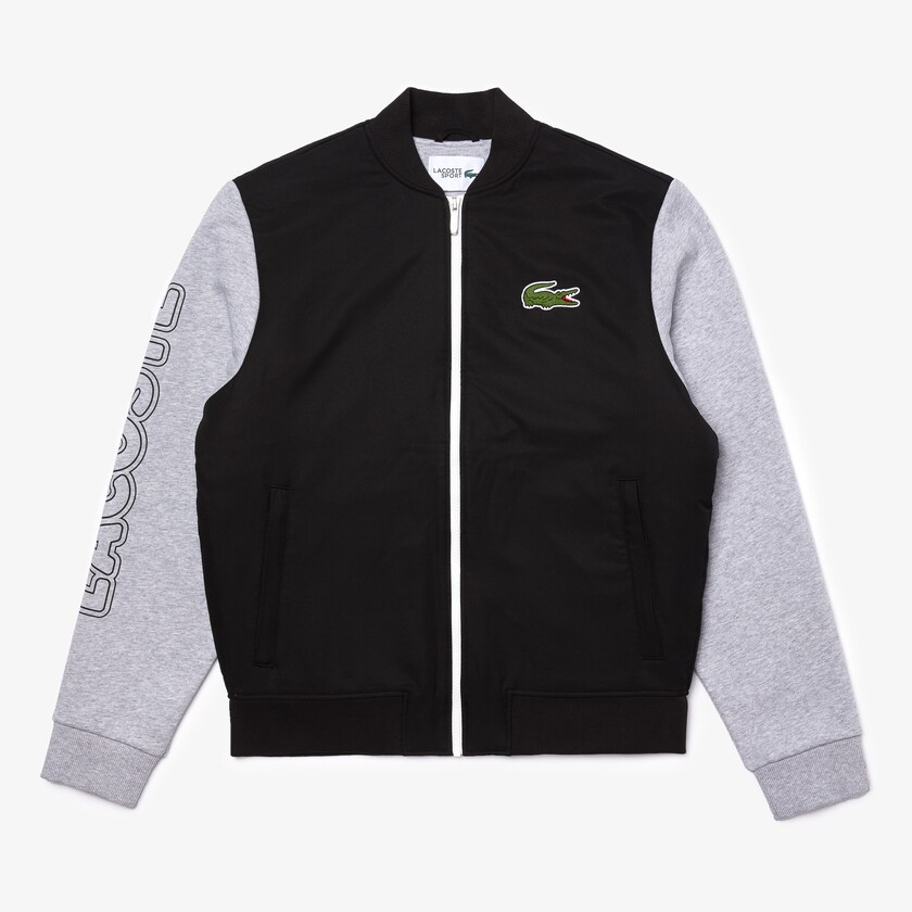 Casacos Lacoste Masculino Pretas Cinzentas Branco SPORT Two-Tone Print Fleece Zip Teddy ZJ4-70817R5