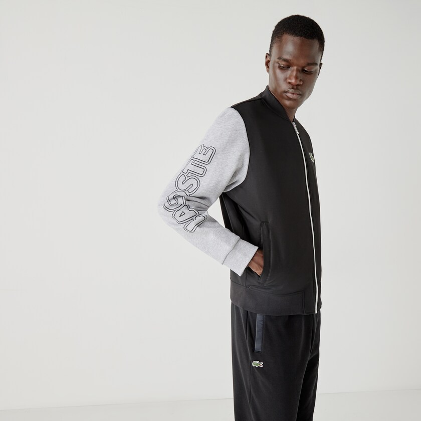 Casacos Lacoste Masculino Pretas Cinzentas Branco SPORT Two-Tone Print Fleece Zip Teddy ZJ4-70817R5