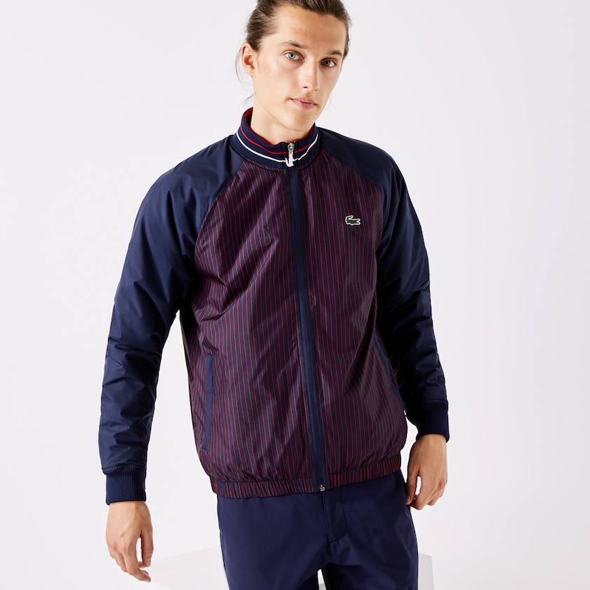 Casacos Lacoste Masculino Azul Marinho Azuis Vermelhas Branco SPORT Water-Resistant Striped Zip Golf NE1-72697Y1