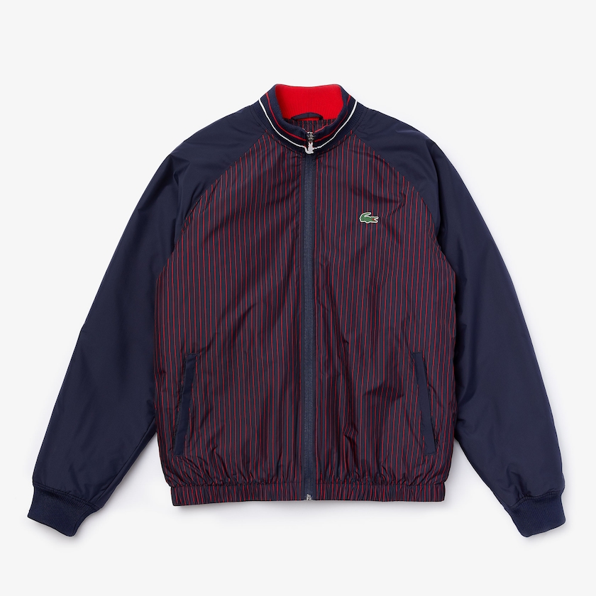 Casacos Lacoste Masculino Azul Marinho Azuis Vermelhas Branco SPORT Water-Resistant Striped Zip Golf NE1-72697Y1