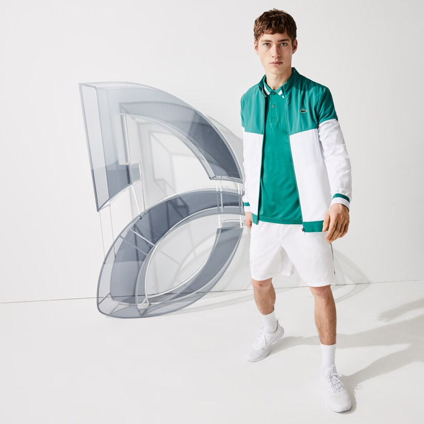 Casacos Lacoste Masculino Branco Verdes SPORT x Novak Djokovic Colorblock Zip ZU8-66096J8