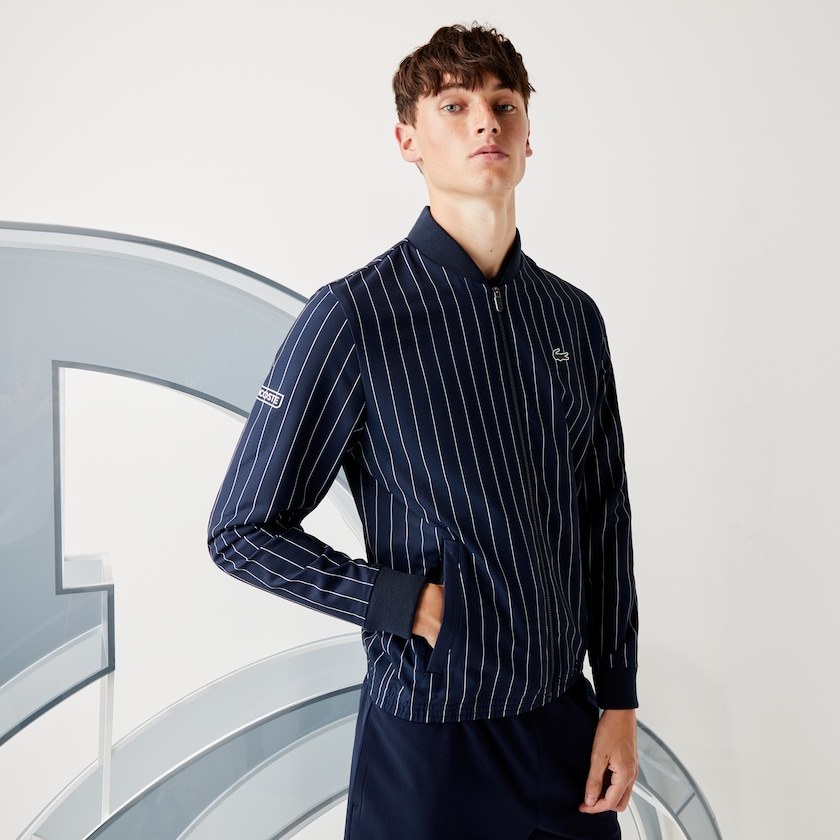 Casacos Lacoste Masculino Azul Marinho Azuis Branco SPORT x Novak Djokovic Striped Bomber TW4-51715D0