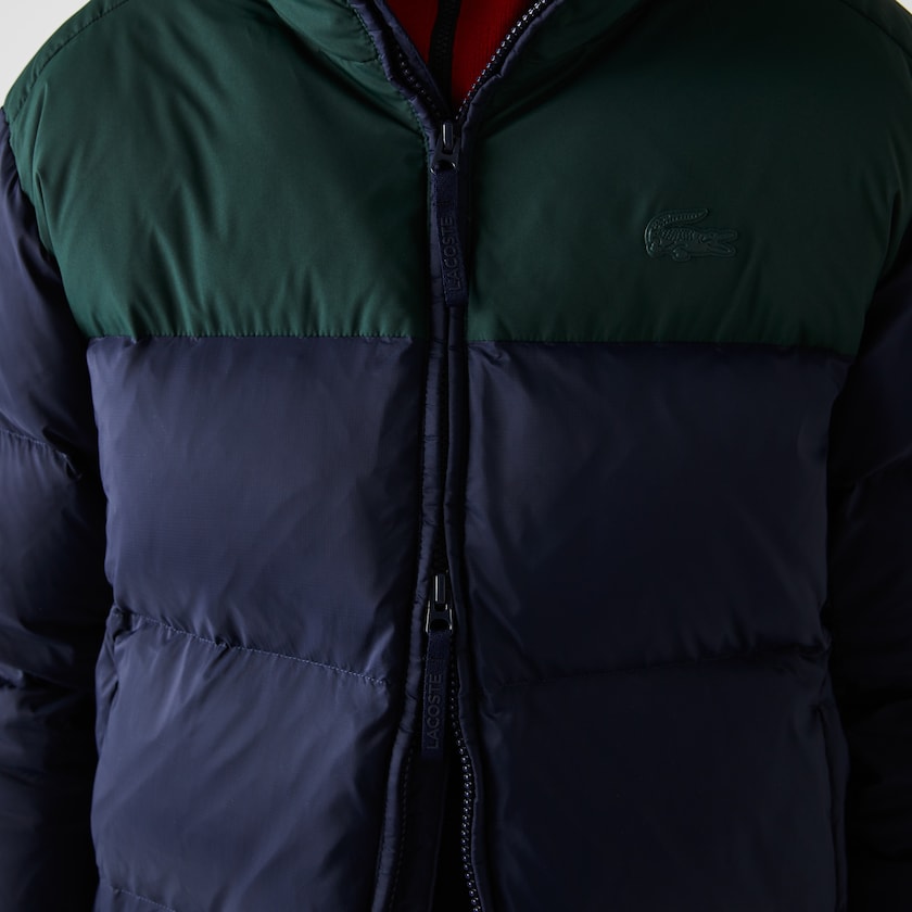 Casacos Lacoste Feminino Azul Marinho Azuis Verdes Stand-Up Collar Concealed Hood Colourblock Short EH2-54355J2