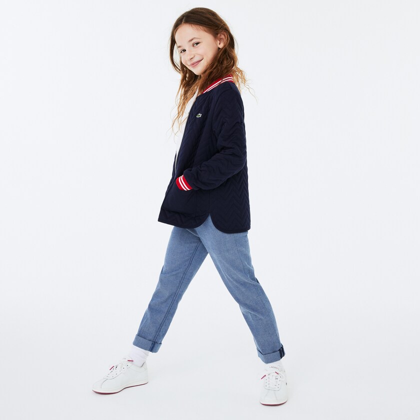 Casacos Lacoste Criança Azul Marinho Azuis Vermelhas Branco Striped Detail Zippered Quilted Cotton Teddy PK4-83468Y1
