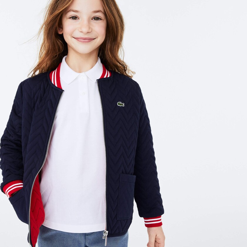 Casacos Lacoste Criança Azul Marinho Azuis Vermelhas Branco Striped Detail Zippered Quilted Cotton Teddy PK4-83468Y1