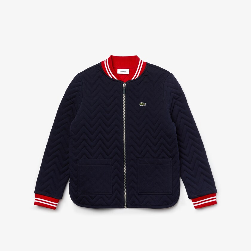 Casacos Lacoste Criança Azul Marinho Azuis Vermelhas Branco Striped Detail Zippered Quilted Cotton Teddy PK4-83468Y1