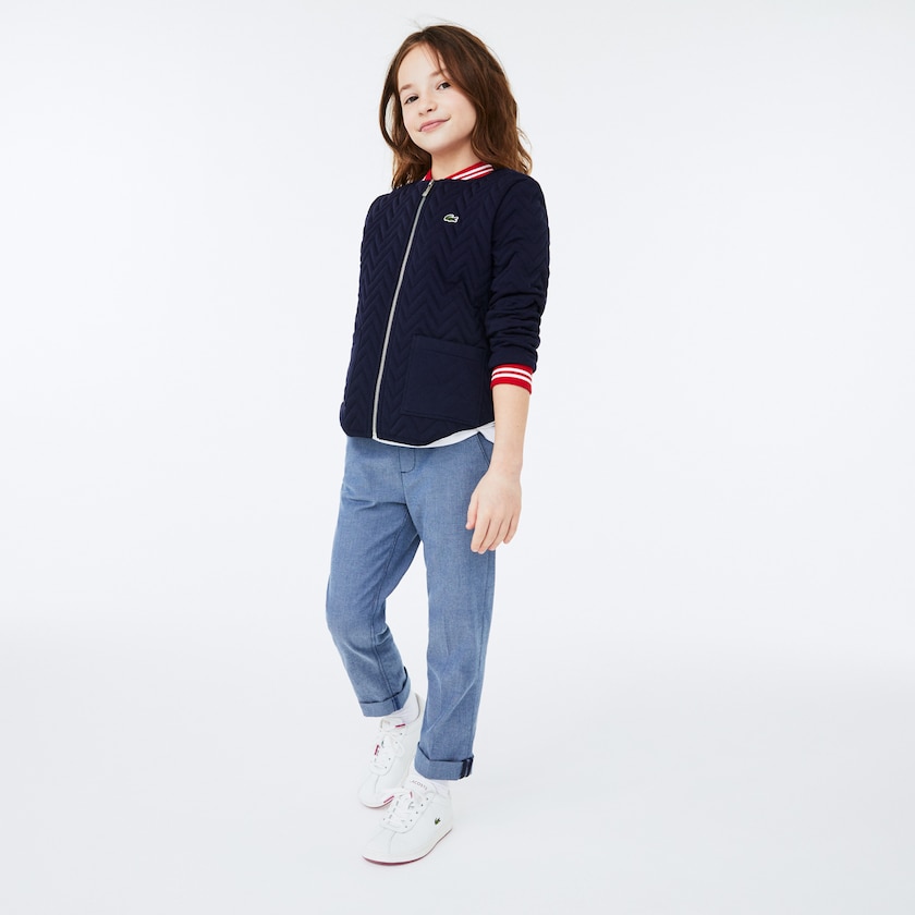 Casacos Lacoste Criança Azul Marinho Azuis Vermelhas Branco Striped Detail Zippered Quilted Cotton Teddy PK4-83468Y1