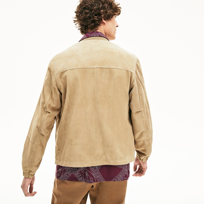 Casacos Lacoste Masculino Bege Suede Zip-Up Bomber CF7-44114F8