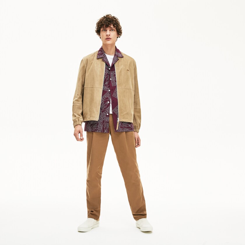Casacos Lacoste Masculino Bege Suede Zip-Up Bomber CF7-44114F8