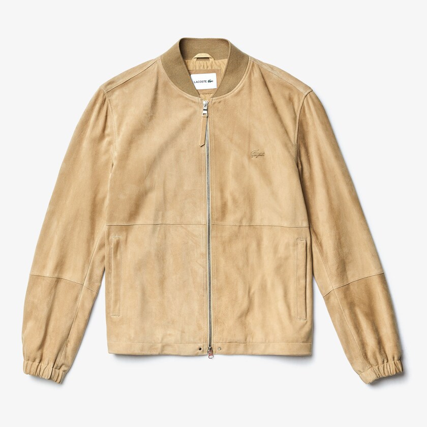 Casacos Lacoste Masculino Bege Suede Zip-Up Bomber CF7-44114F8