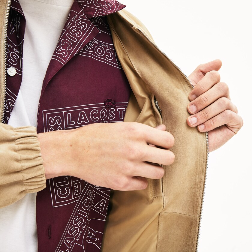 Casacos Lacoste Masculino Bege Suede Zip-Up Bomber CF7-44114F8