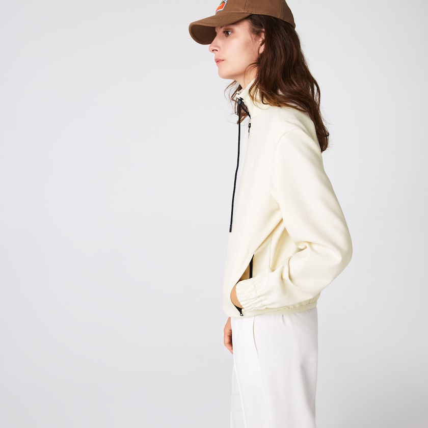 Casacos Lacoste Feminino Branco Pretas Zippered Collar Flowy Wool Blend FQ2-40864V9