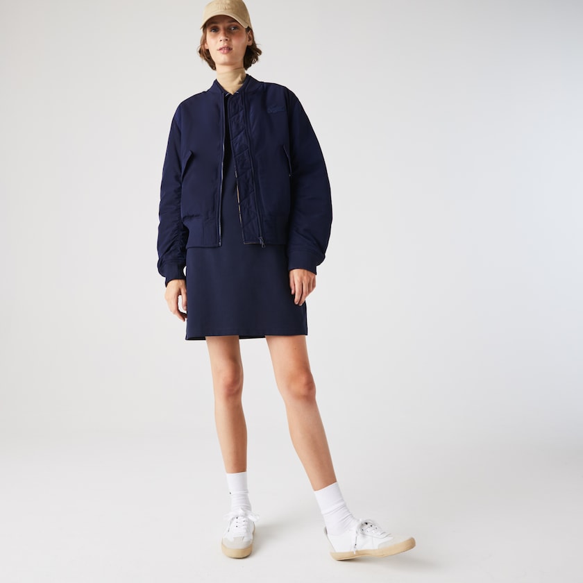 Casacos Lacoste Feminino Azul Marinho Azuis Amarelas Zippered Quilted Water-Resistant Bomber WQ1-69336R4