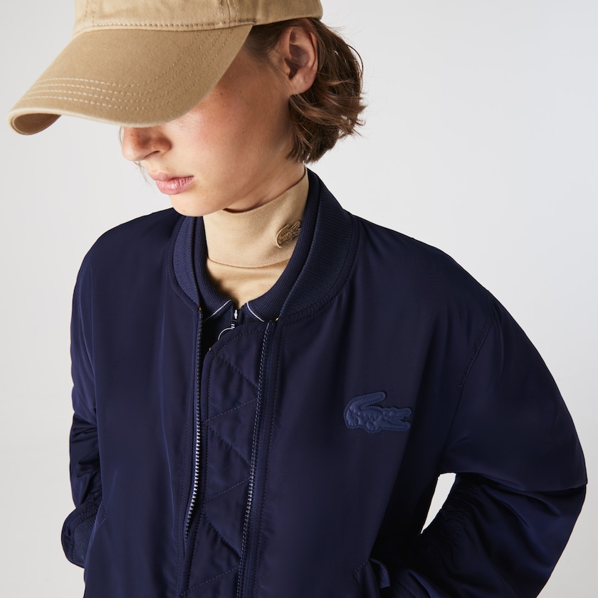 Casacos Lacoste Feminino Azul Marinho Azuis Amarelas Zippered Quilted Water-Resistant Bomber WQ1-69336R4