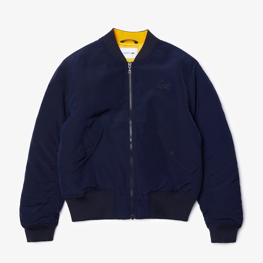 Casacos Lacoste Feminino Azul Marinho Azuis Amarelas Zippered Quilted Water-Resistant Bomber WQ1-69336R4