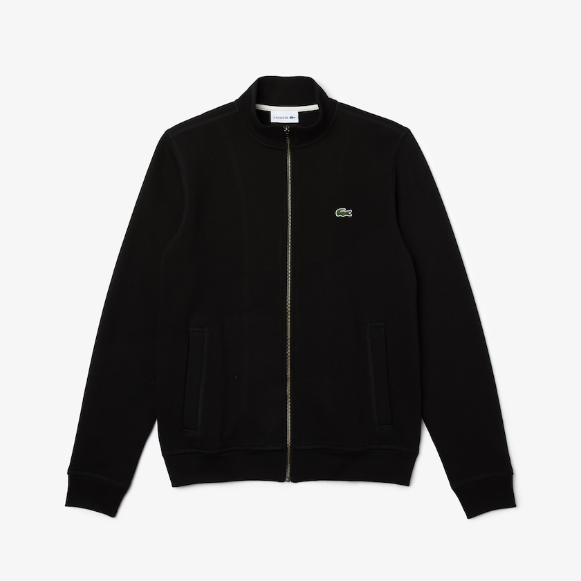 Casacos Lacoste Masculino Pretas Zippered Stand-Up Collar Piqué Fleece XZ7-77107F5
