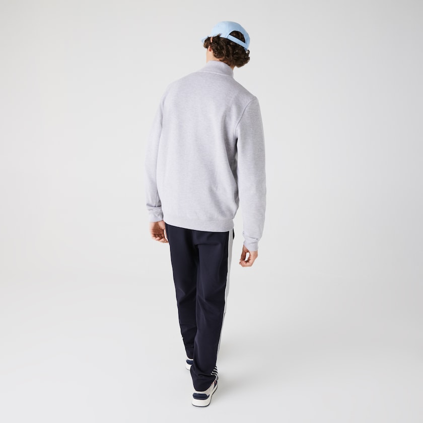 Casacos Lacoste Masculino Cinzentas Zippered Stand-Up Collar Piqué Fleece AA9-16151S5