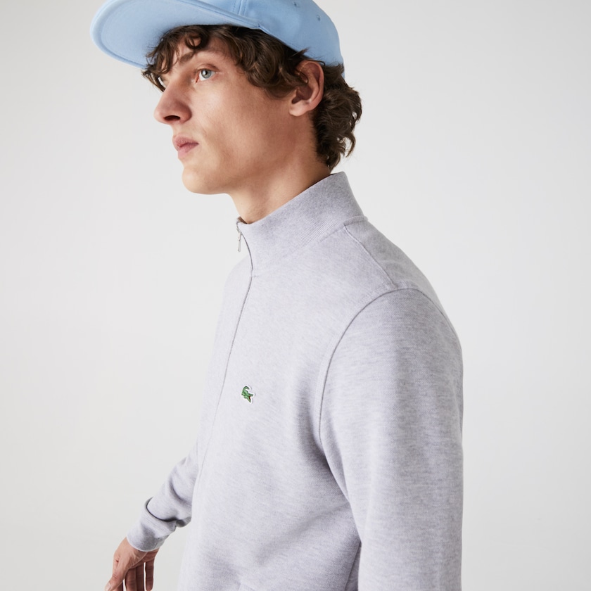 Casacos Lacoste Masculino Cinzentas Zippered Stand-Up Collar Piqué Fleece AA9-16151S5