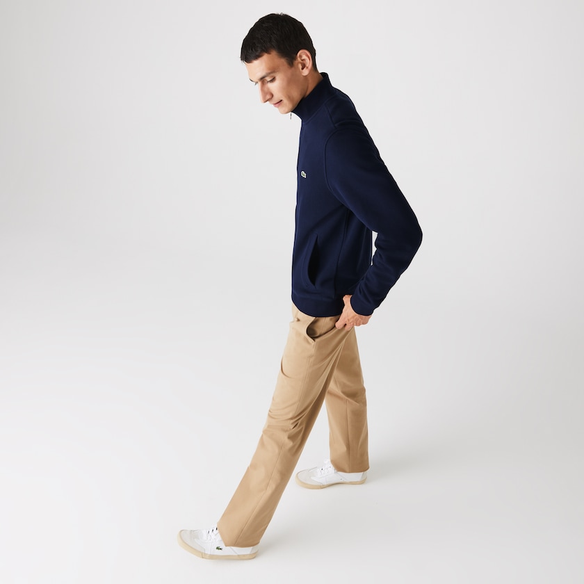 Casacos Lacoste Masculino Azul Marinho Azuis Zippered Stand-Up Collar Piqué Fleece SJ4-10711S6
