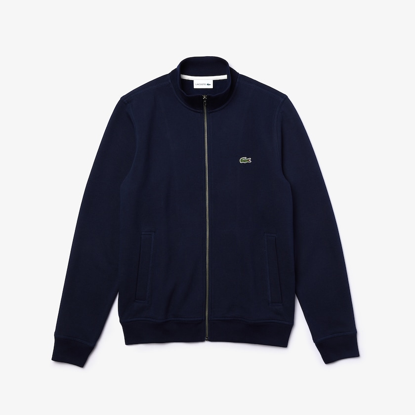 Casacos Lacoste Masculino Azul Marinho Azuis Zippered Stand-Up Collar Piqué Fleece SJ4-10711S6