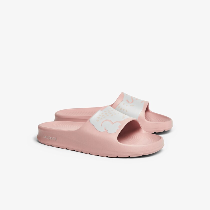 Chinelos Lacoste Feminino Luz Rosa Branco Croco 2.0 Synthetic Print JD4-60756O8