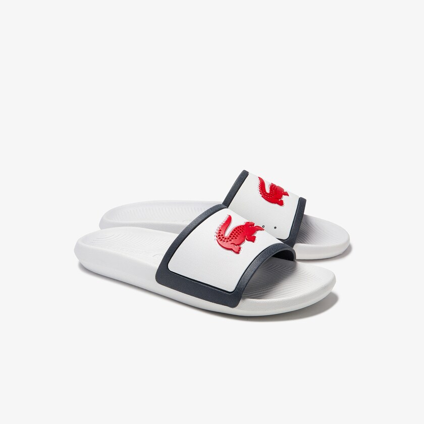 Chinelos Lacoste Masculino Branco Bege Croco Rubber Strap Synthetic WX3-71477F9