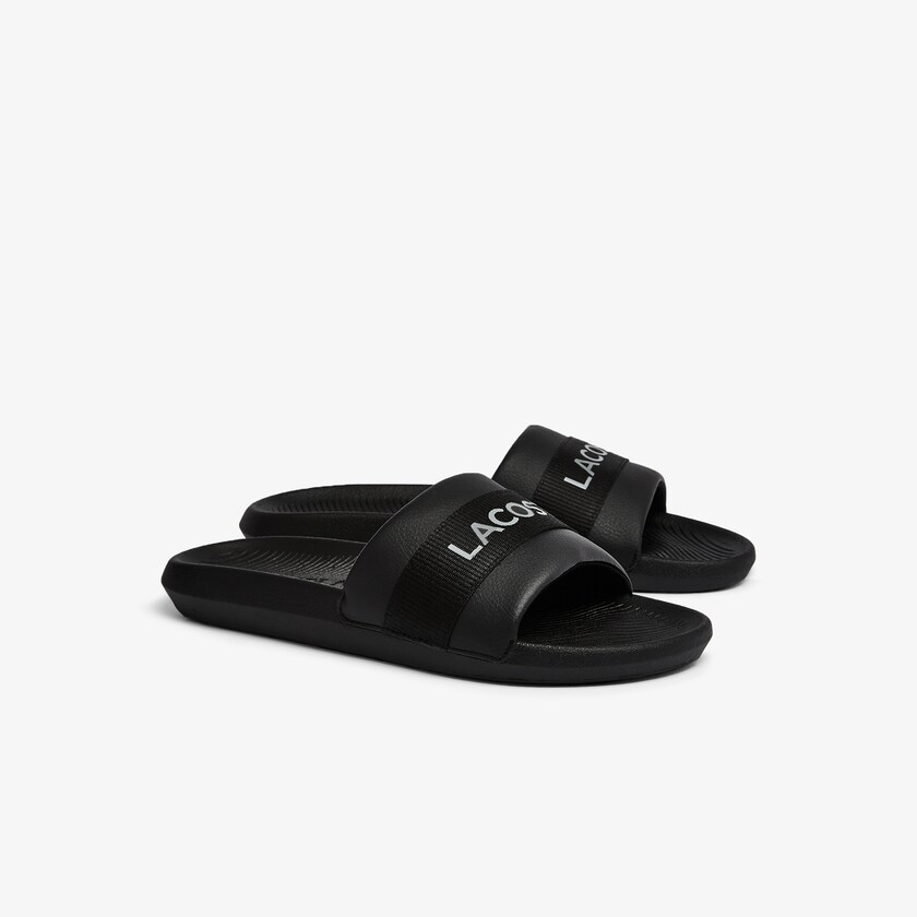 Chinelos Lacoste Masculino Pretas Pretas Croco Textile Logo RI8-36203I6