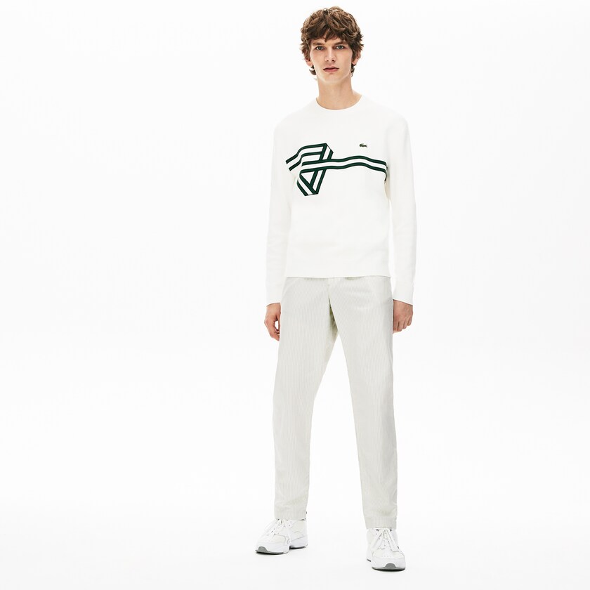Calças Chino Lacoste Masculino Branco Cinzentas Escuro Fine Striped Cotton- Linen PR5-19261Q4