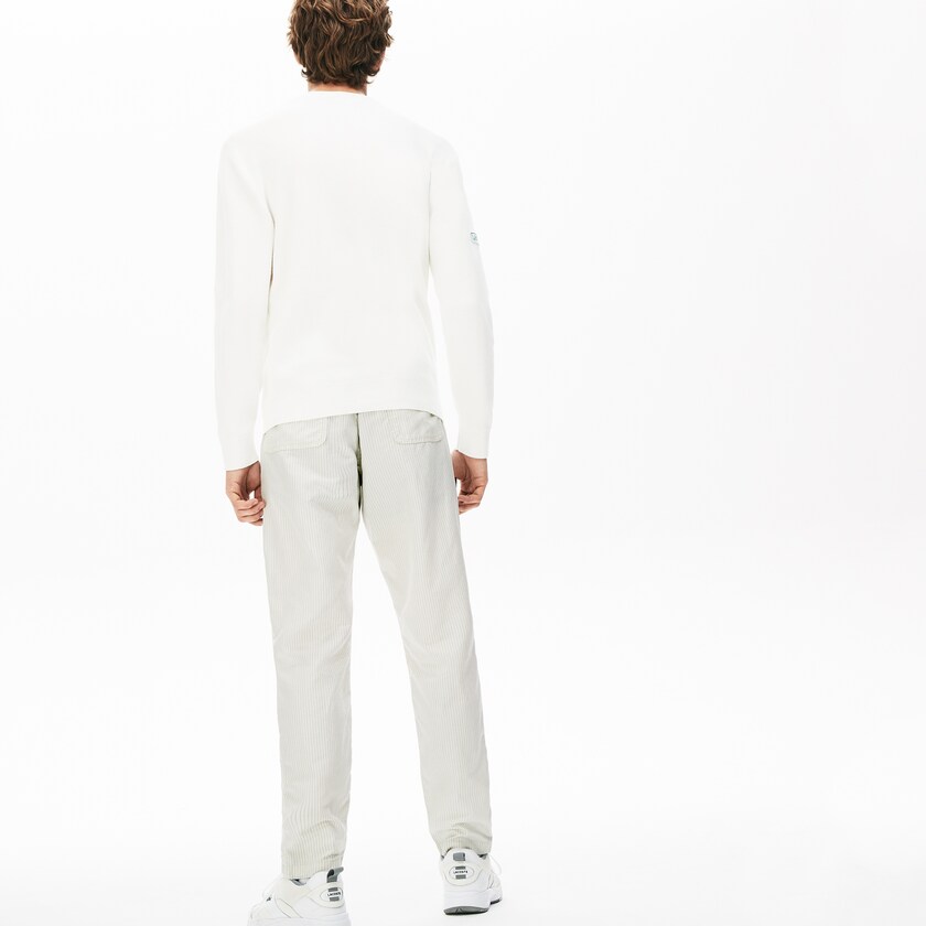 Calças Chino Lacoste Masculino Branco Cinzentas Escuro Fine Striped Cotton- Linen PR5-19261Q4