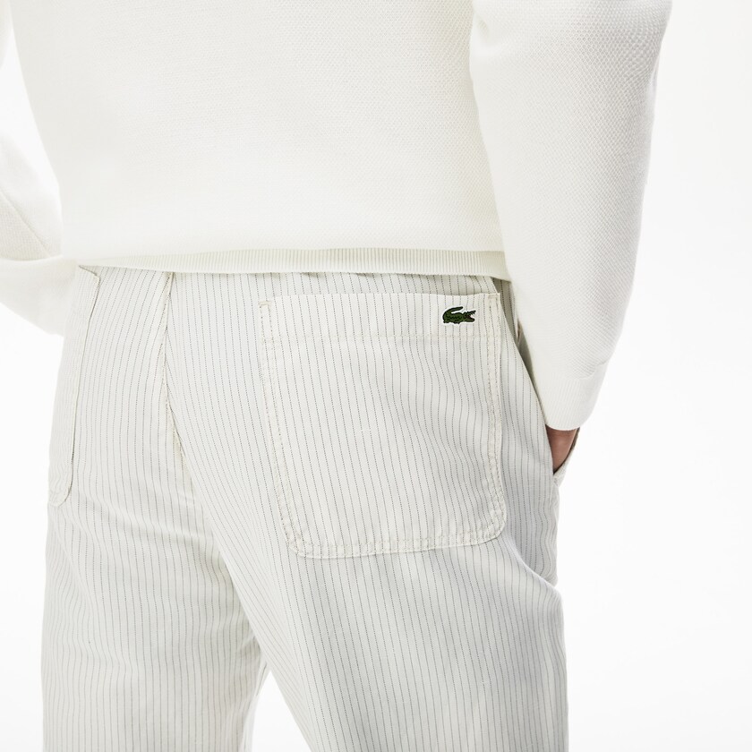 Calças Chino Lacoste Masculino Branco Cinzentas Escuro Fine Striped Cotton- Linen PR5-19261Q4
