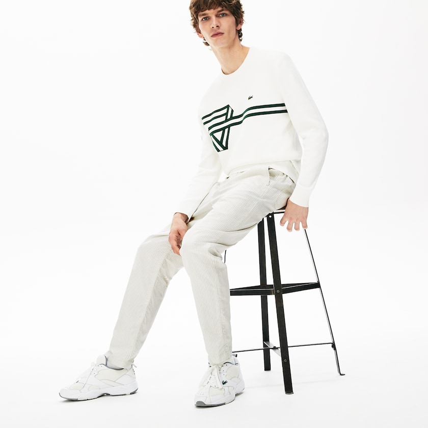 Calças Chino Lacoste Masculino Branco Cinzentas Escuro Fine Striped Cotton- Linen PR5-19261Q4