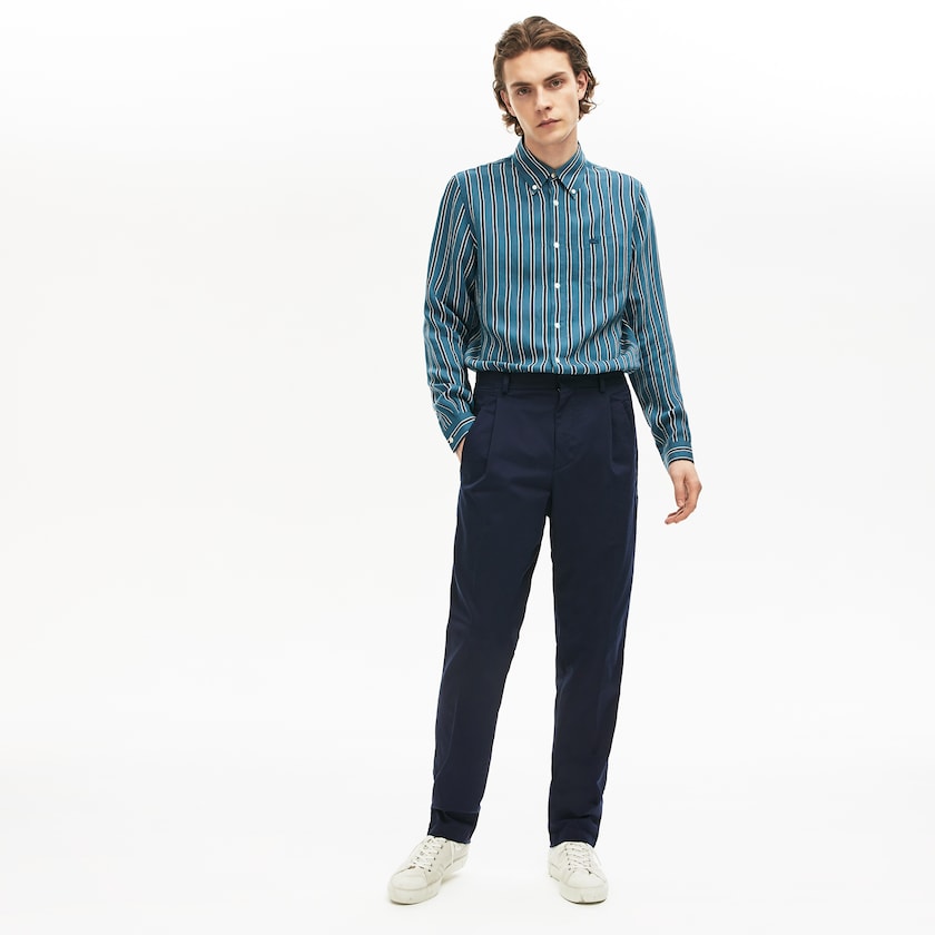 Calças Chino Lacoste Masculino Azul Marinho Azuis Pleat-Front Twill KW2-19221B0