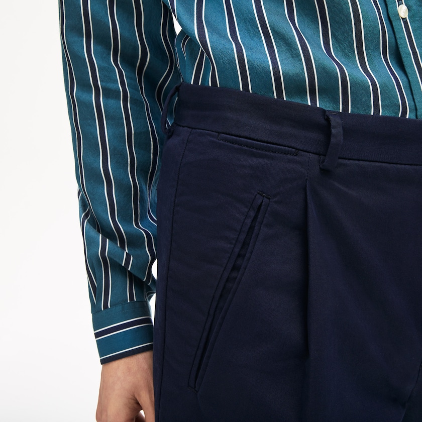 Calças Chino Lacoste Masculino Azul Marinho Azuis Pleat-Front Twill KW2-19221B0