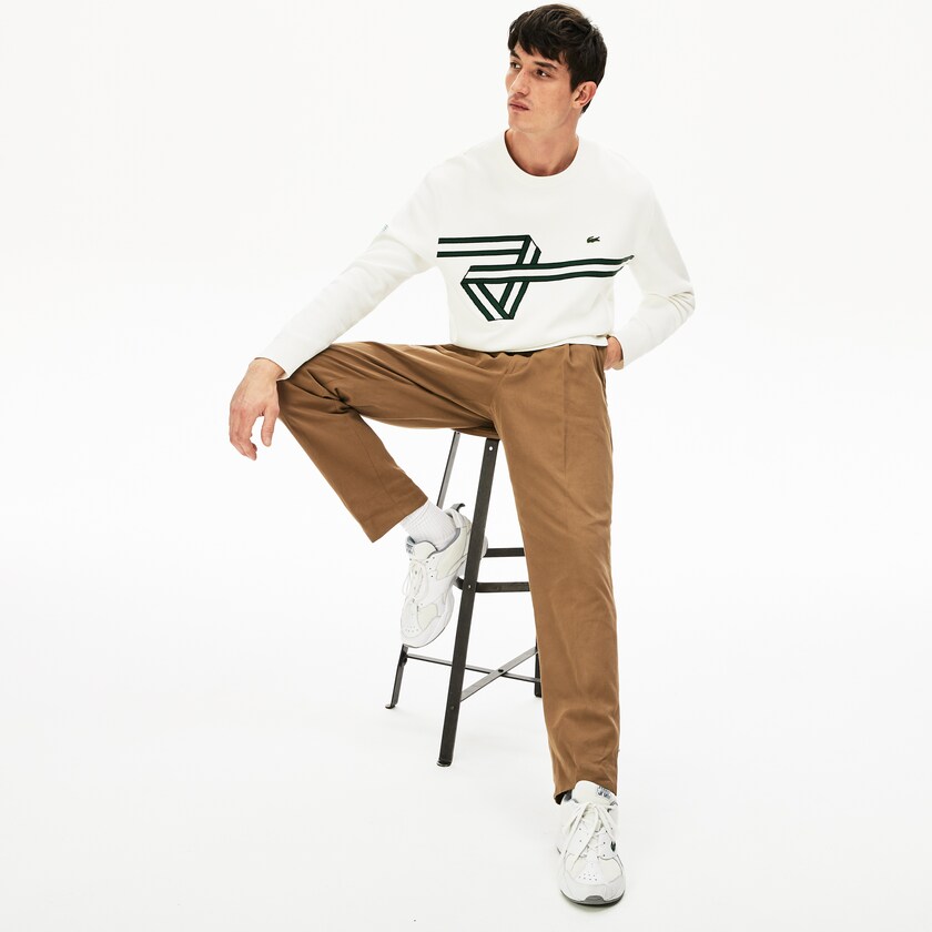 Calças Chino Lacoste Masculino Marrom Pleated Cotton-Linen RL9-65966Y8