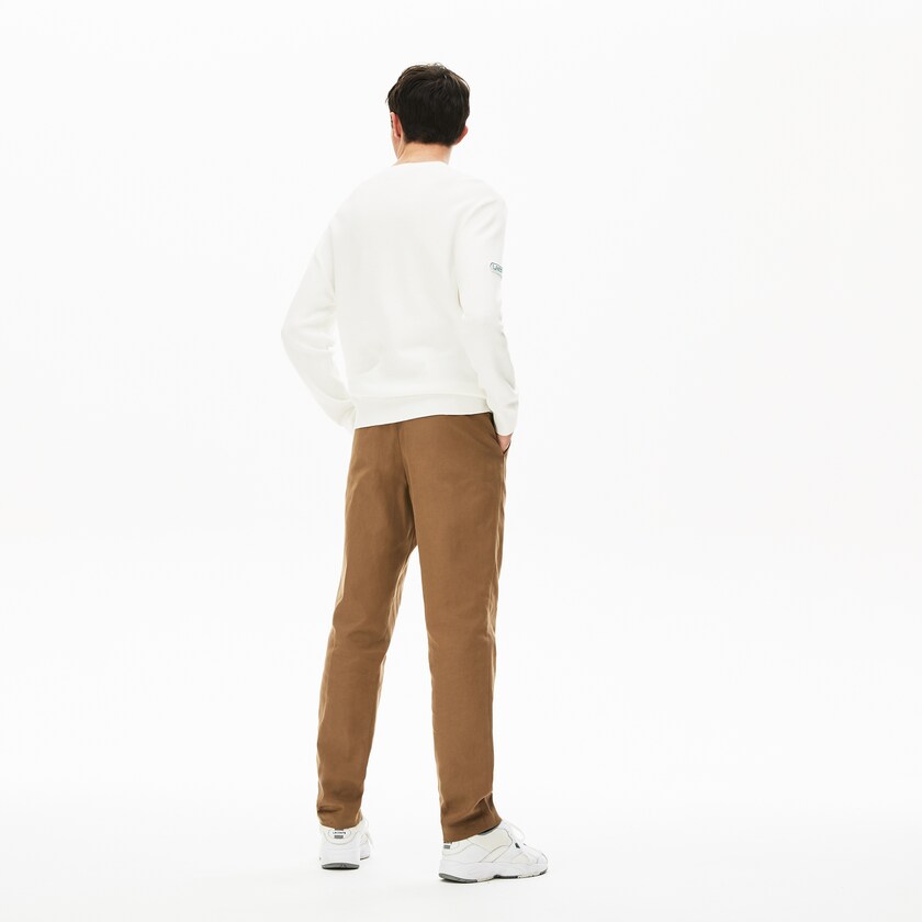 Calças Chino Lacoste Masculino Marrom Pleated Cotton-Linen RL9-65966Y8