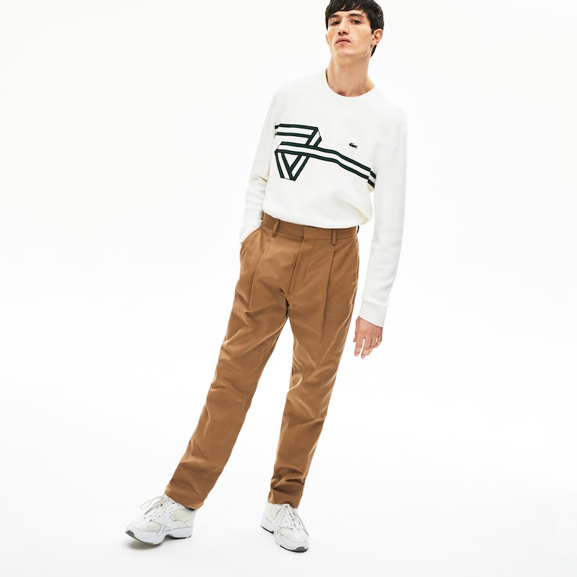 Calças Chino Lacoste Masculino Marrom Pleated Cotton-Linen RL9-65966Y8