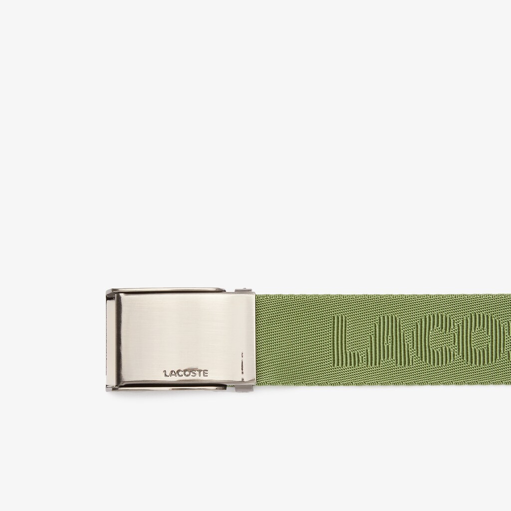 Cintos Lacoste Masculino Verdes Engraved Plate Buckle Woven Belt PA5-17371R4
