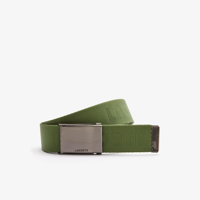 Cintos Lacoste Masculino Verdes Engraved Plate Buckle Woven Belt PA5-17371R4