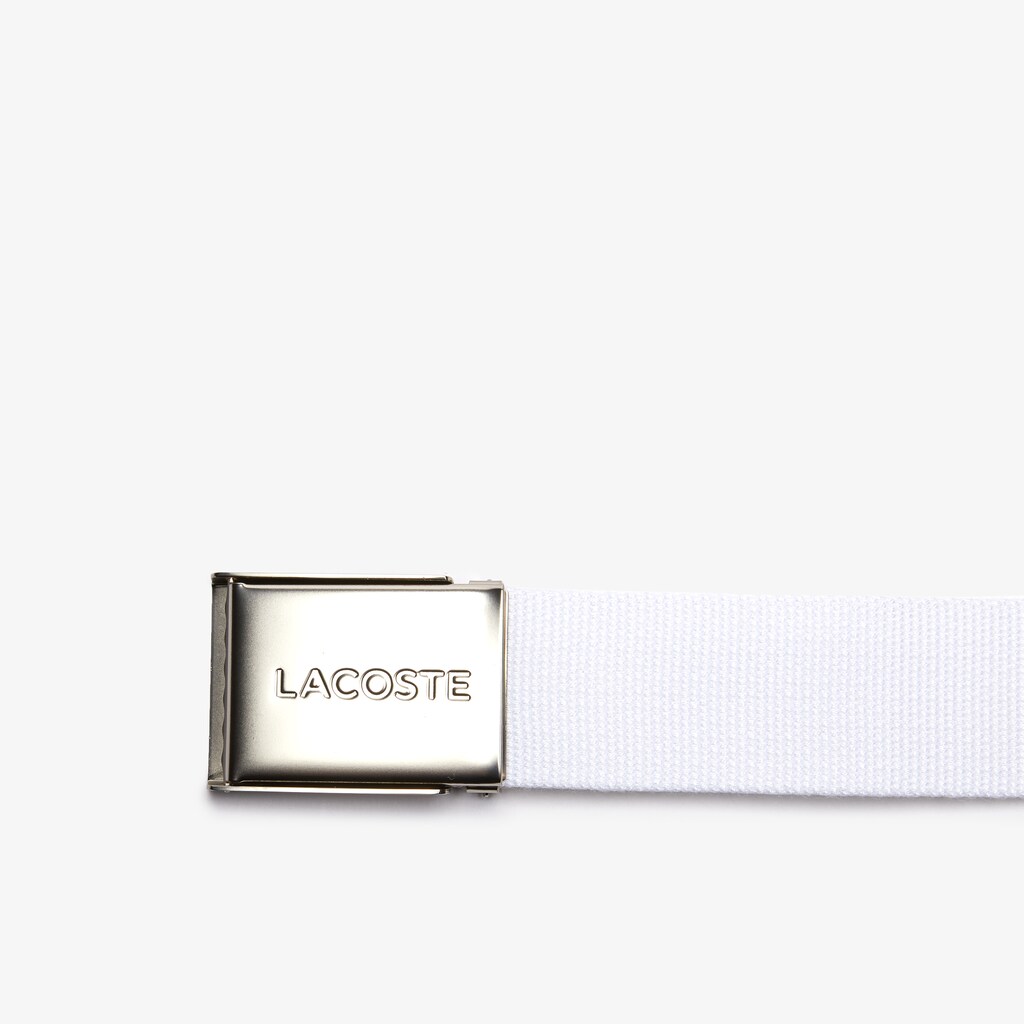 Cintos Lacoste Masculino Branco Made in France Engraved Buckle Woven Fabric Belt GJ4-18531T0