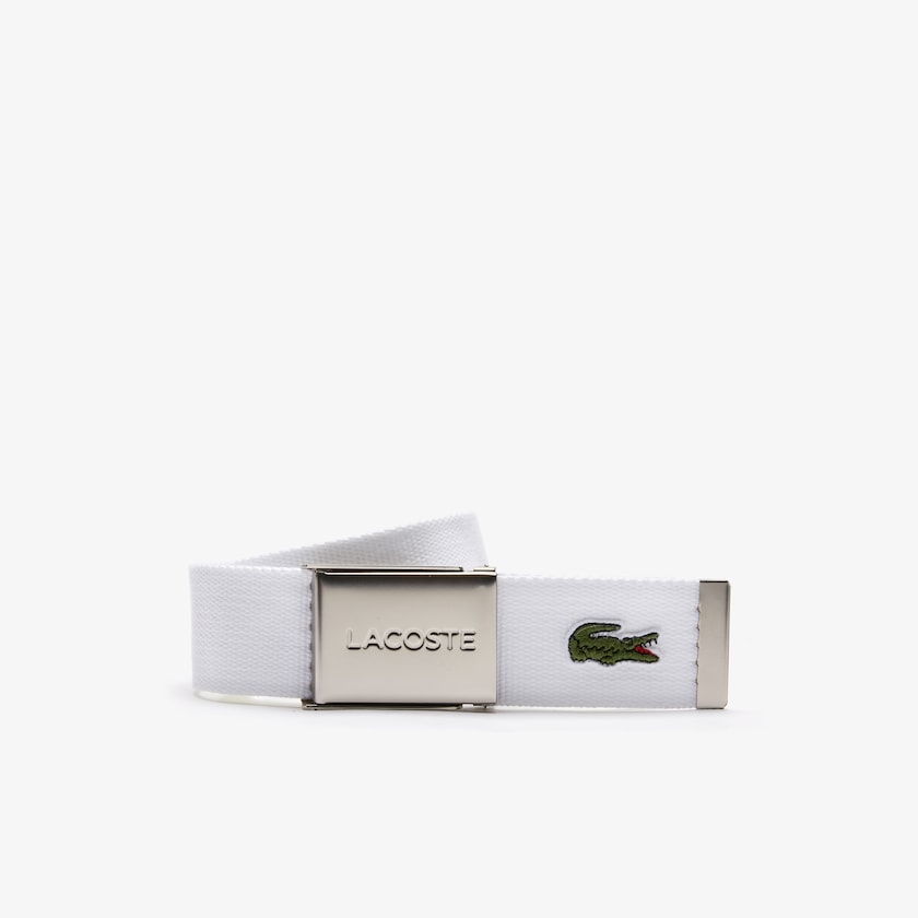 Cintos Lacoste Masculino Branco Made in France Engraved Buckle Woven Fabric Belt GJ4-18531T0