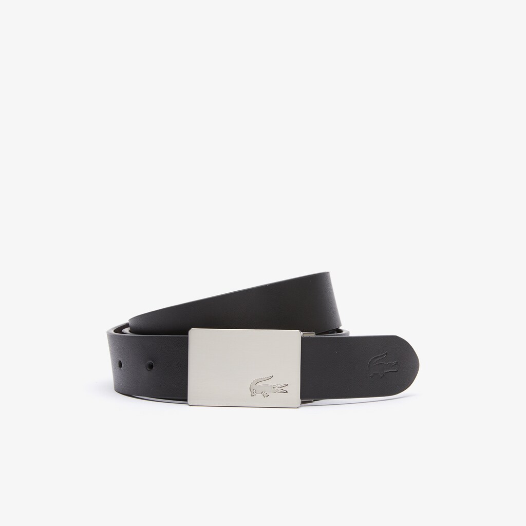 Cintos Lacoste Masculino Pretas Prateadas Reversible Leather Belt And 2 Buckles Gift Set DO7-59565Q6