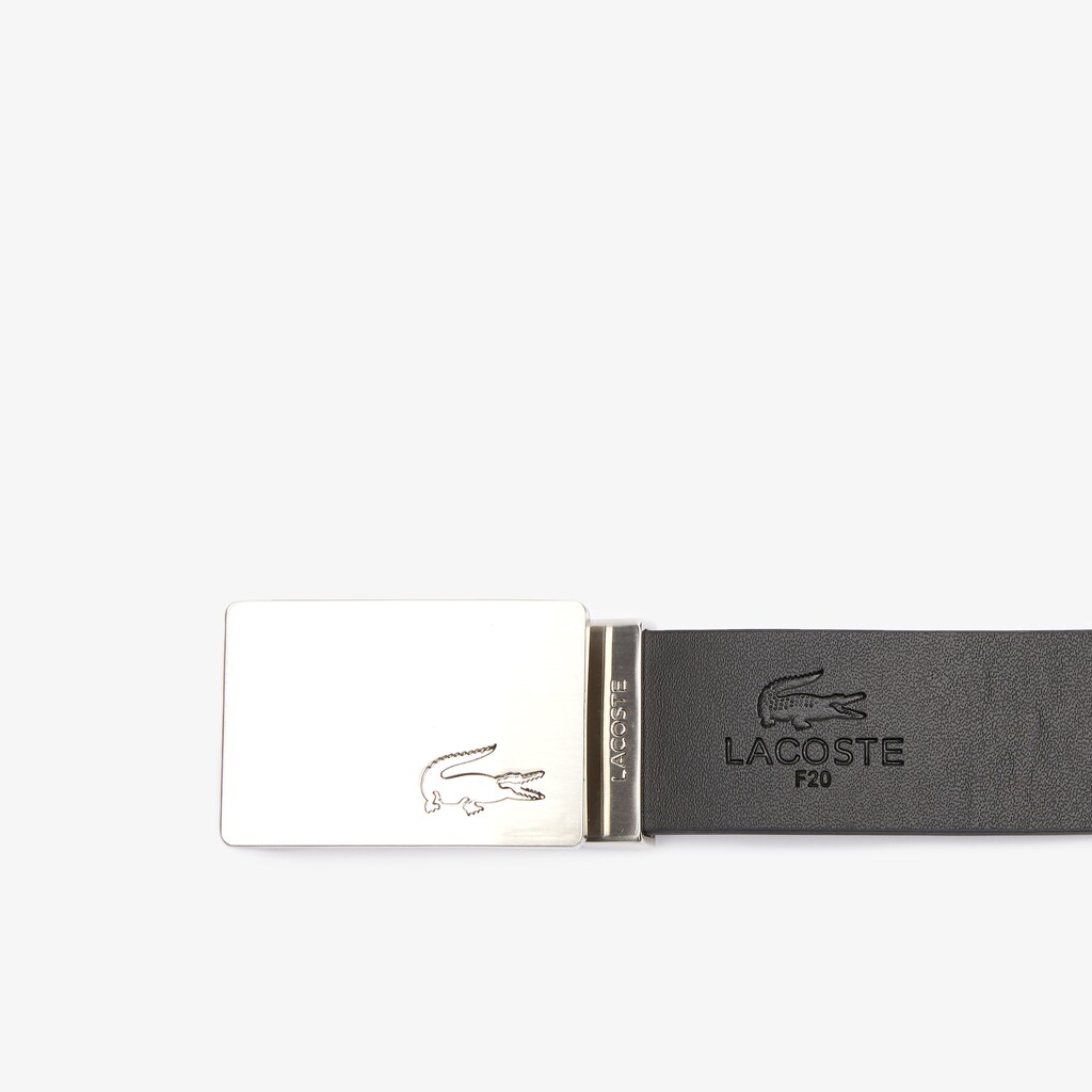 Cintos Lacoste Masculino Pretas Prateadas Reversible Leather Belt And 2 Buckles Gift Set DO7-59565Q6