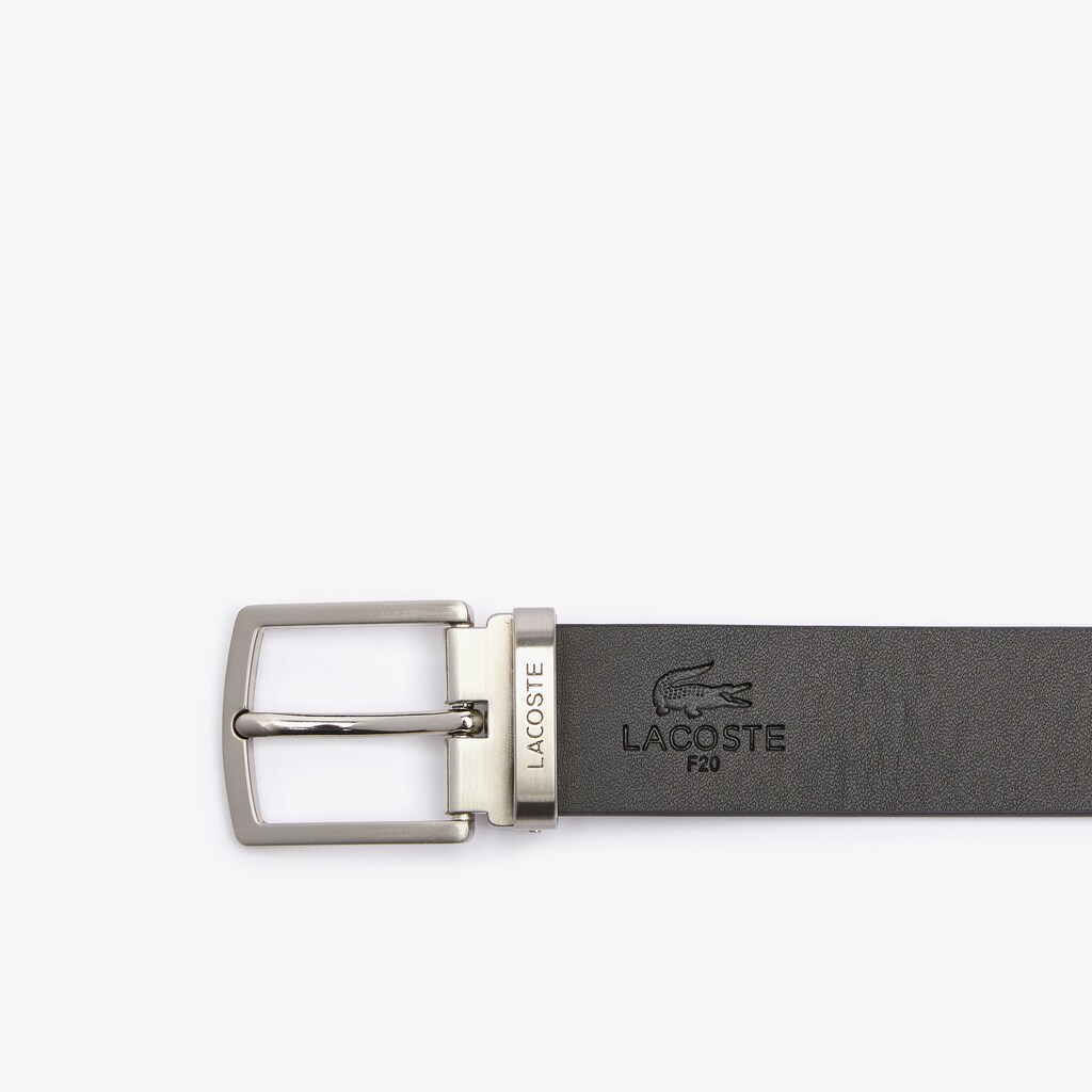 Cintos Lacoste Masculino Pretas Prateadas Reversible Leather Belt And 2 Buckles Gift Set DO7-59565Q6