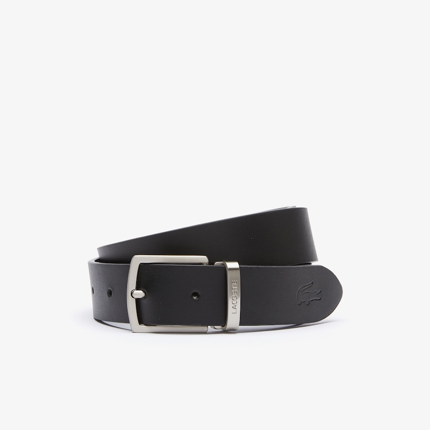 Cintos Lacoste Masculino Pretas Prateadas Reversible Leather Belt And 2 Buckles Gift Set DO7-59565Q6