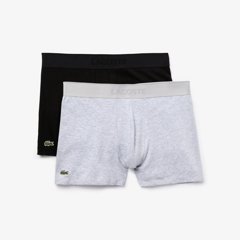 Cuecas Lacoste Masculino Pretas Cinzentas Pack Of 2 Piqué Boxer L.12.12 DW7-41754I7