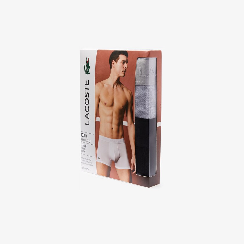 Cuecas Lacoste Masculino Pretas Cinzentas Pack Of 2 Piqué Boxer L.12.12 DW7-41754I7