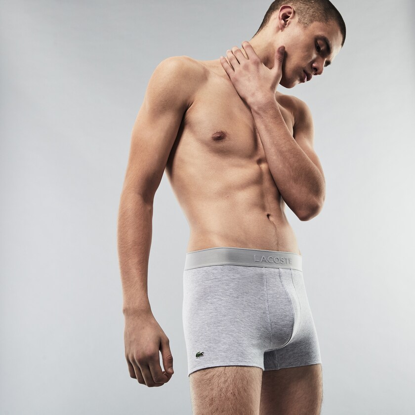 Cuecas Lacoste Masculino Pretas Cinzentas Pack Of 2 Piqué Boxer L.12.12 DW7-41754I7