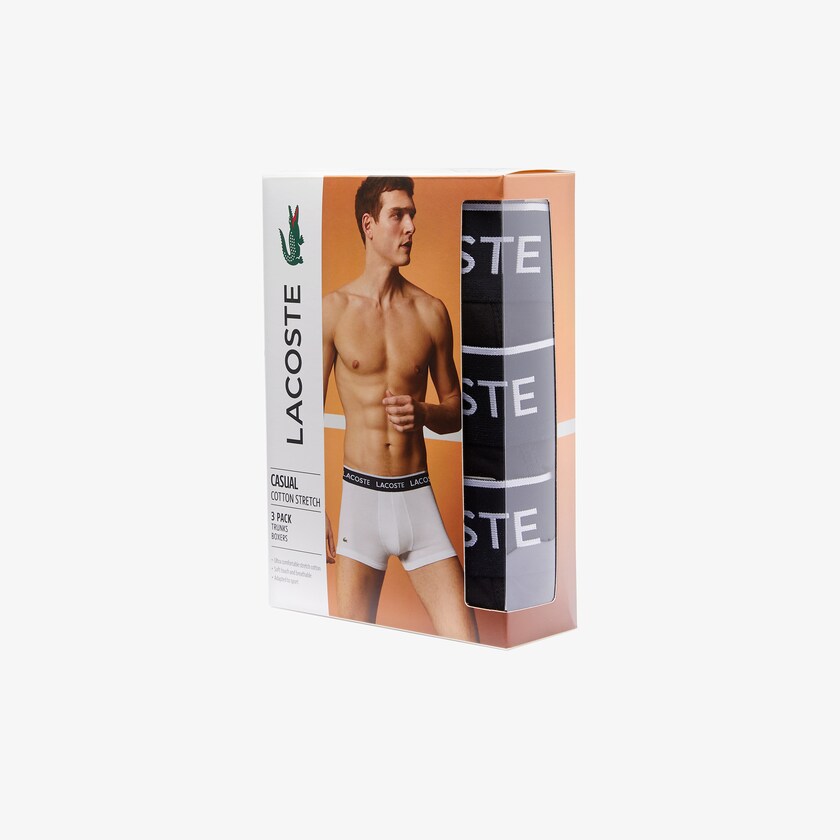 Cuecas Lacoste Masculino Pretas Pack Of 3 Casual Black Boxer BV8-87918W5